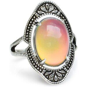 Vintage Silver Brass Mood Ring for Women Adjustable Gift